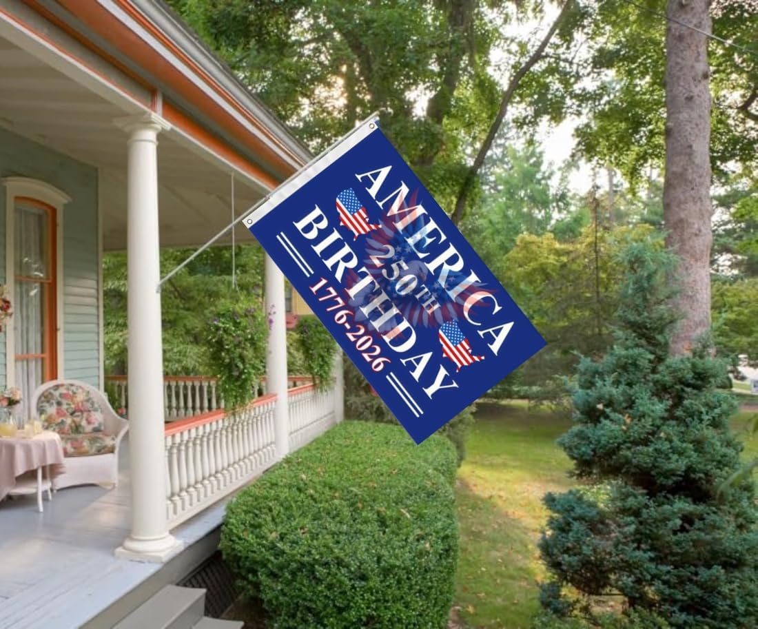 250th Birthday 250 Years 1776 2026 Flag 3X5Ft, Double Sided 3Ply, 250 Birthday Flags,Blue Banner With Map, Men Women Banner,Vibrant Colors, Double Stitched with 2 Brass Grommets, Bar Garden Street Decoration, GYM, Office Decor,Indoor Outdoor Use,Gifts. (3x5ft3ply)