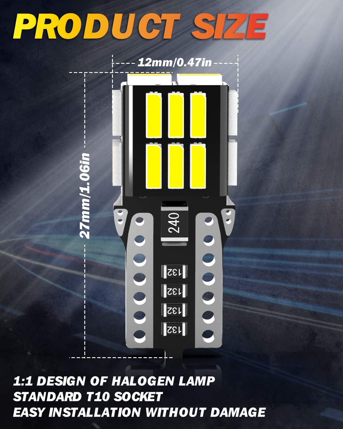 OUSHI T10 W5W LED Ampoules De Voiture, Lampe 194 168 2825 Xénon Blanc 6500K 12V Voiture De Remplacement Intérieur Side Dôme Plaque D'immatriculation Parking Réserve Lumière (Pack de 10)