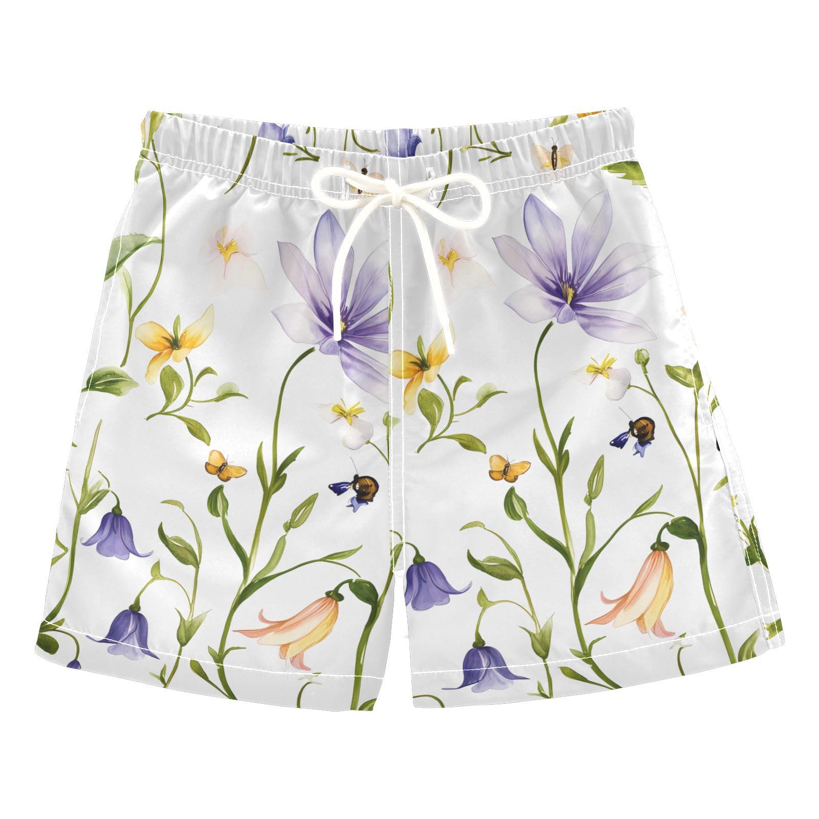 Rustic Spring Chic Flowers White Toddler Swim Shorts Teen's Presents Baby Boy Bathing Trunks Kids Swimwears Birthday Presents M 8Y