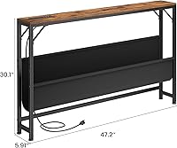 Vista 3 de 47.2'' Skinny Console Table with Power Outlet, 5.91" Behind Couch Table with Charging Station, Long Sofa Table, Narrow Entryway Table for Living