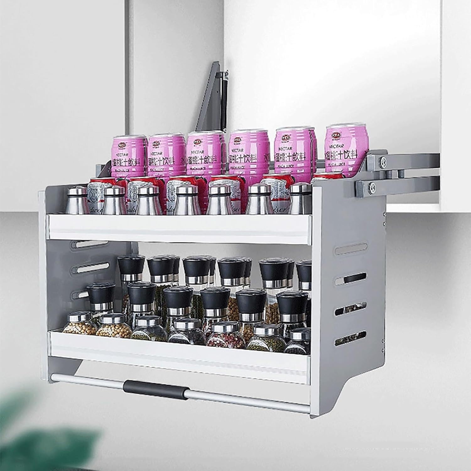 OLSKFUH Metal Kitchen Cabinet Pull-Out And Pull-Down Shelves Dishes And Spice Racks Elevated Storage Basket For Upper Cabinets,30.1