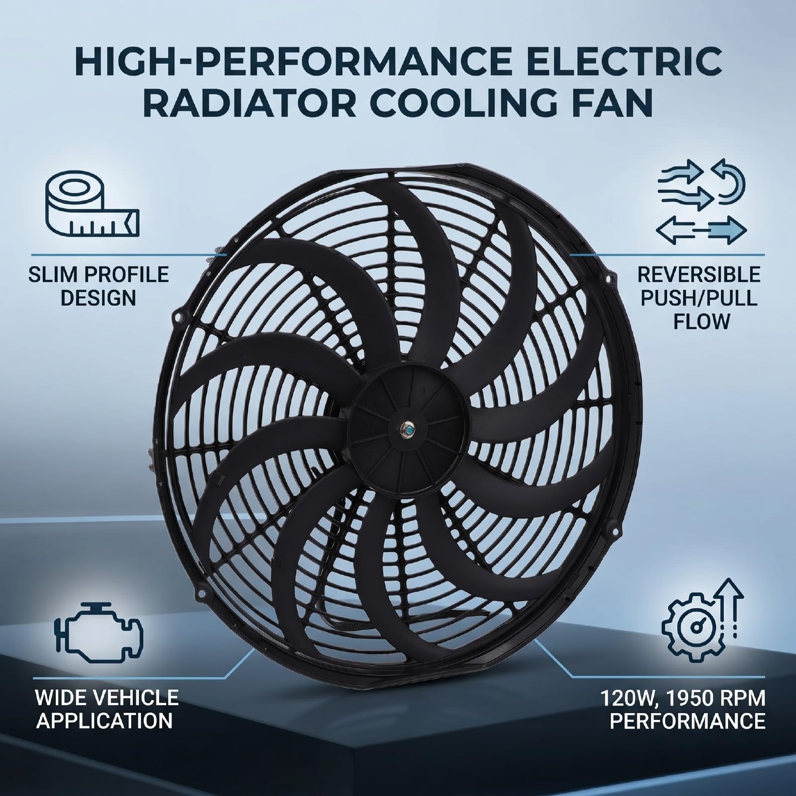 Ventilateur de Refroidissement de Radiateur Universel 389mm 12V