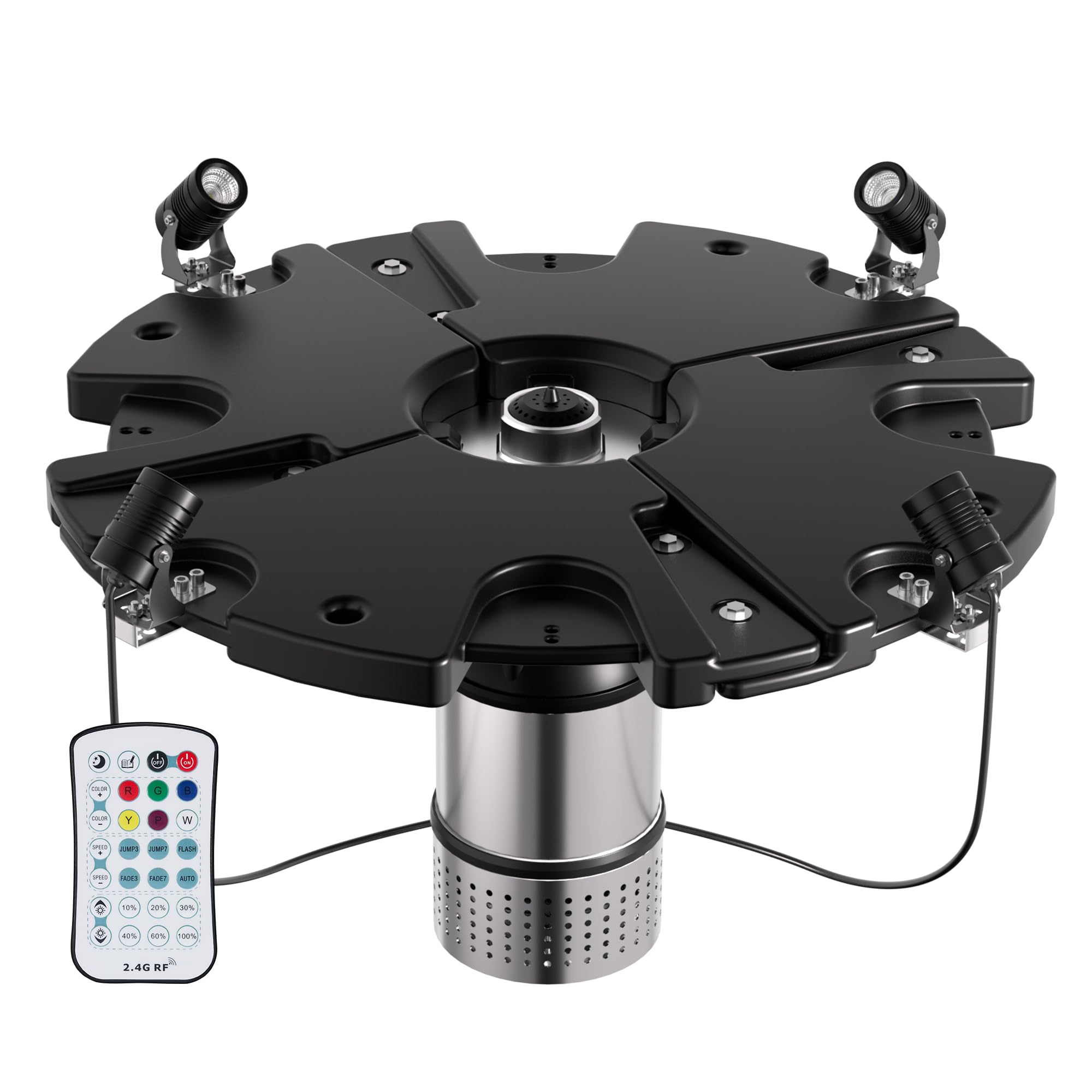HQUA FS02 120V, 1/4HP, Large Pond Floating Fountain with FSL01 LED RGB Color-Changing Light Sets, 100’ Cord, 9000 GPH, Two Spray Patterns 25'×6' and 13'×4' - image 2