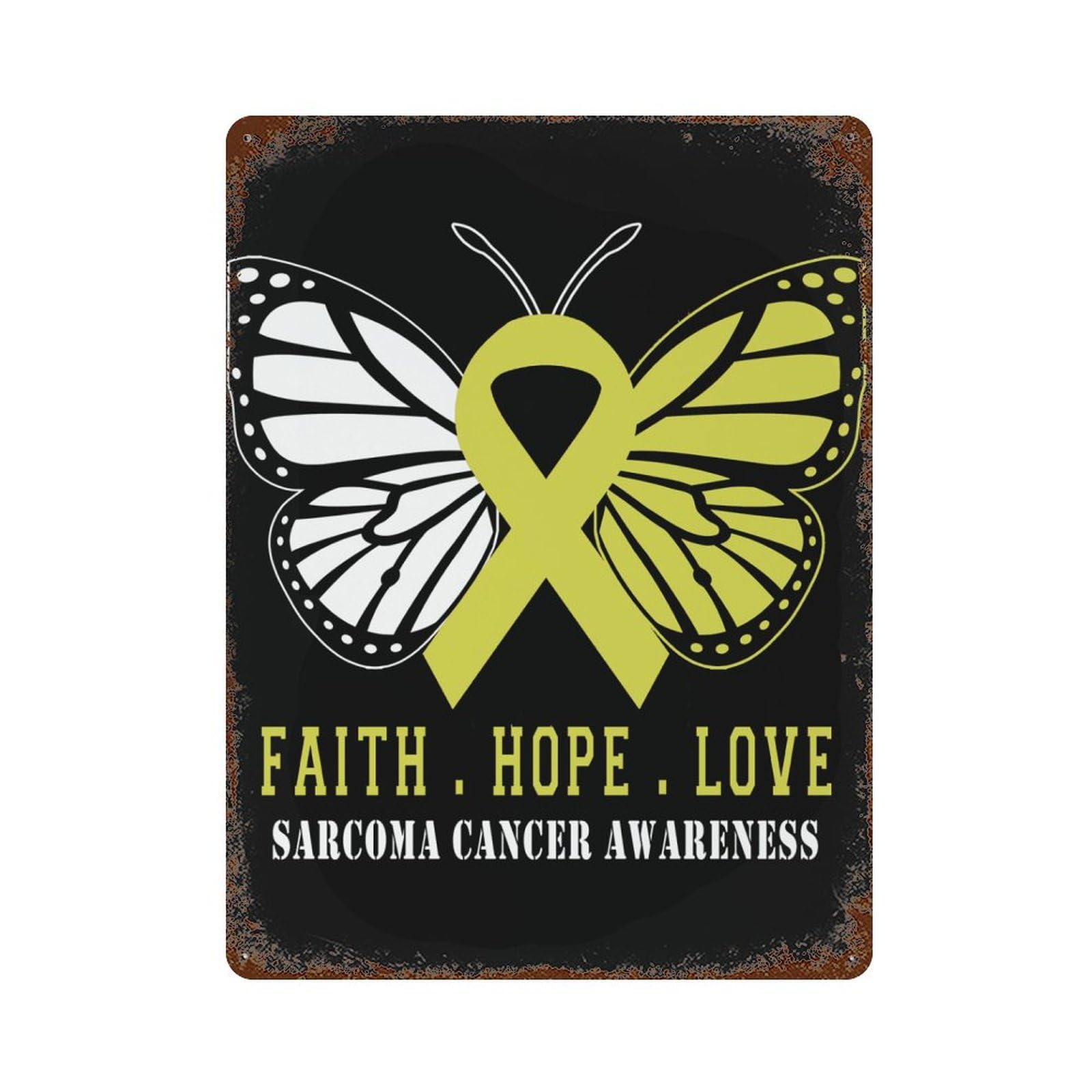 KWQDOZF Butterfly Sarcoma Cancer Awareness Theme Metal Tin Sign,Vintage Iron Hanging Plate Vertical with Rust Poster Wall Decor 12x16inch