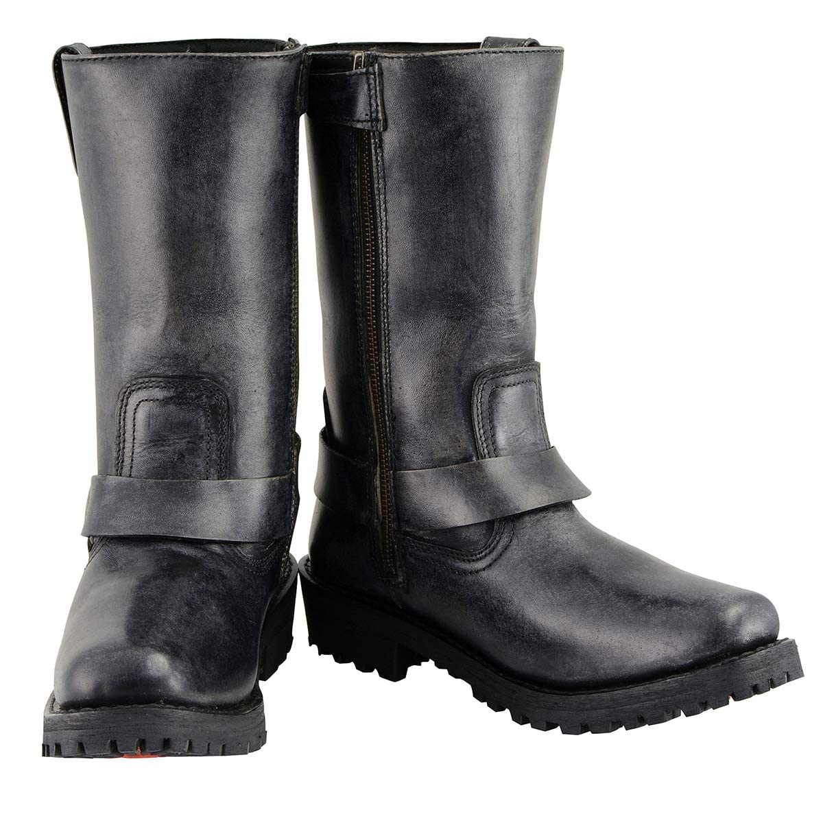 Milwaukee Leather Women's 11-Inch Distressed Grey Classic Harness Square Toe Leather Boots MBL9362-7.5