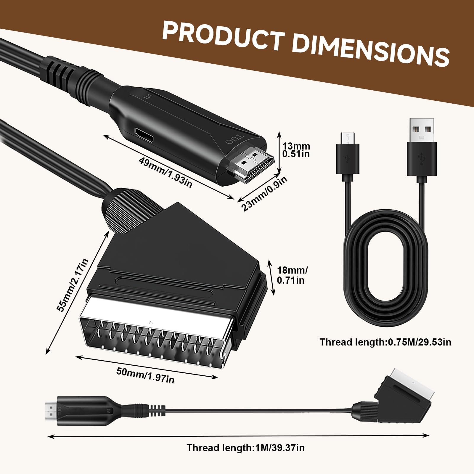 Cable Adaptador SCART a HDMI, Convertidor Euroconector a HDMI Todo en uno Cable Euroconector a Hdmi HD 720/1080P Convertidor Audio/Video con SCART Cable para HDTV STB VHS Xbox PS3 Sky DVD Blu-ray — view 3