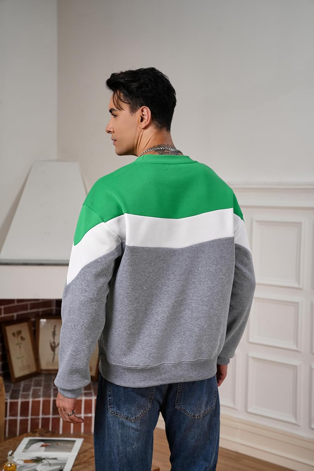 VPG Crewneck Sweatshirts for Men, Graphic Oversized Lightweight Fleece Vintage Novelty Color Block Pullovers - Image 3