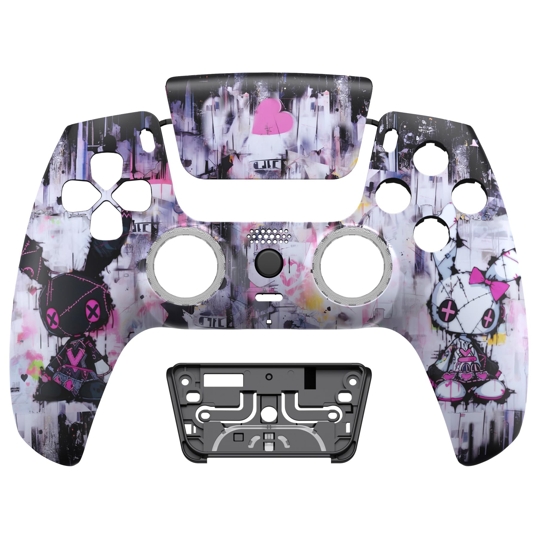 eXtremeRate Luna Cover per ps5 Controller Joystick,Shell Frontale Touchpad Ricambio,Scocca Ridisegnata&Anelli per ps5 Joypad BDM 010/020/030/040/050-Coniglietti Punk