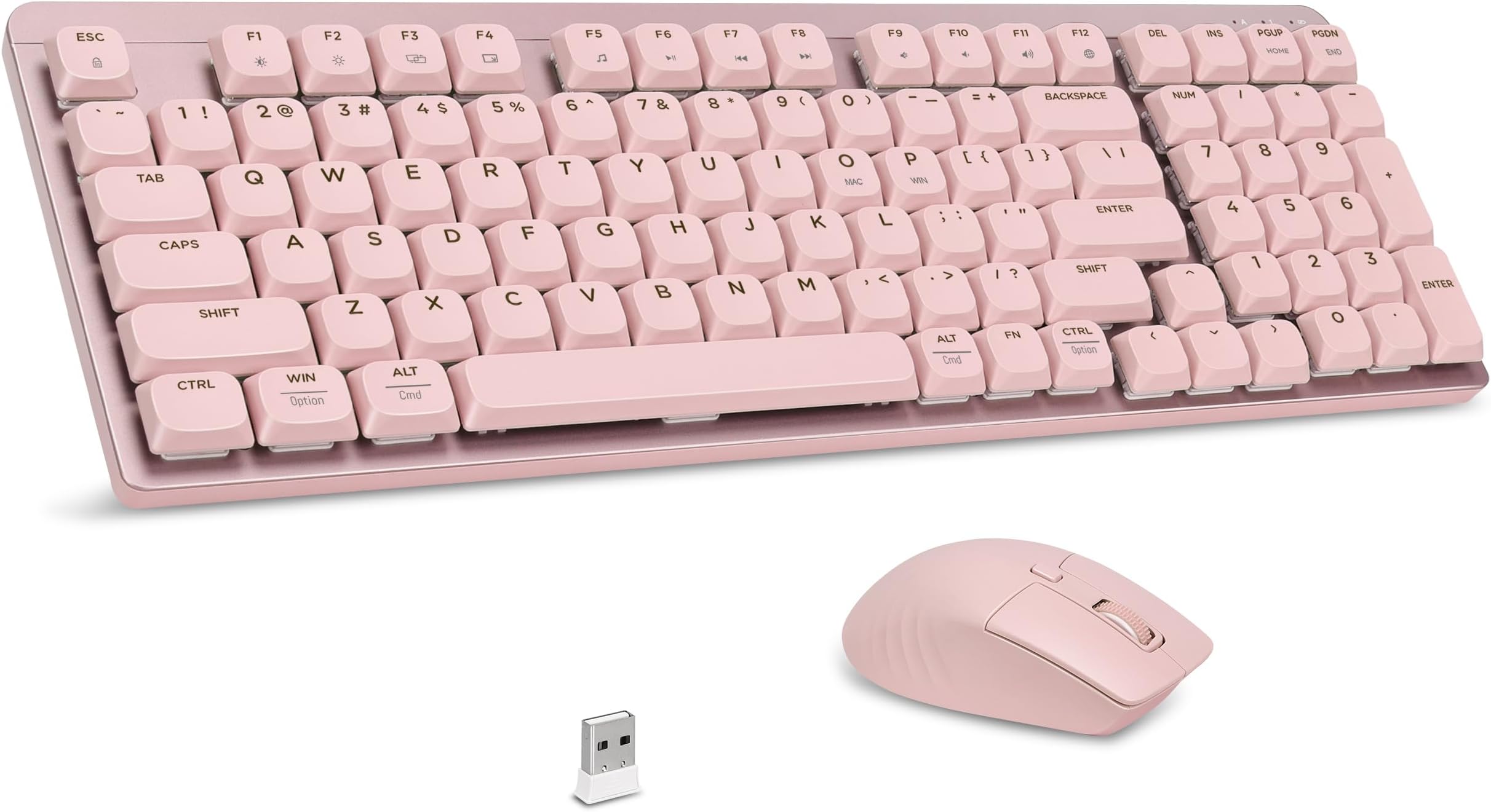 LeadsaiL FA98 Wireless Mechanical Keyboard and Mouse, 2.4Ghz Wireless, Low-Profile Red Switch, 98-Key Compact Slim 96% Mechanical Keyboard and Silent Mouse for Windows/MacOS PC Laptop - Pink