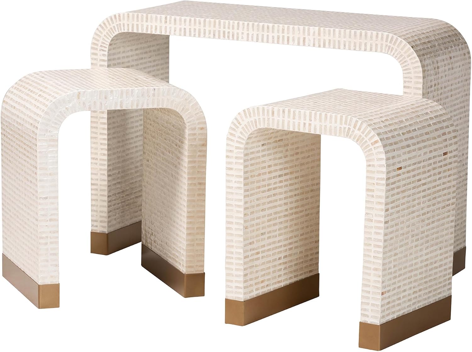 bali & pari Carlyn Mother of Pearl Capiz Shell Table Set, 3-Piece, Beige/White/Gold