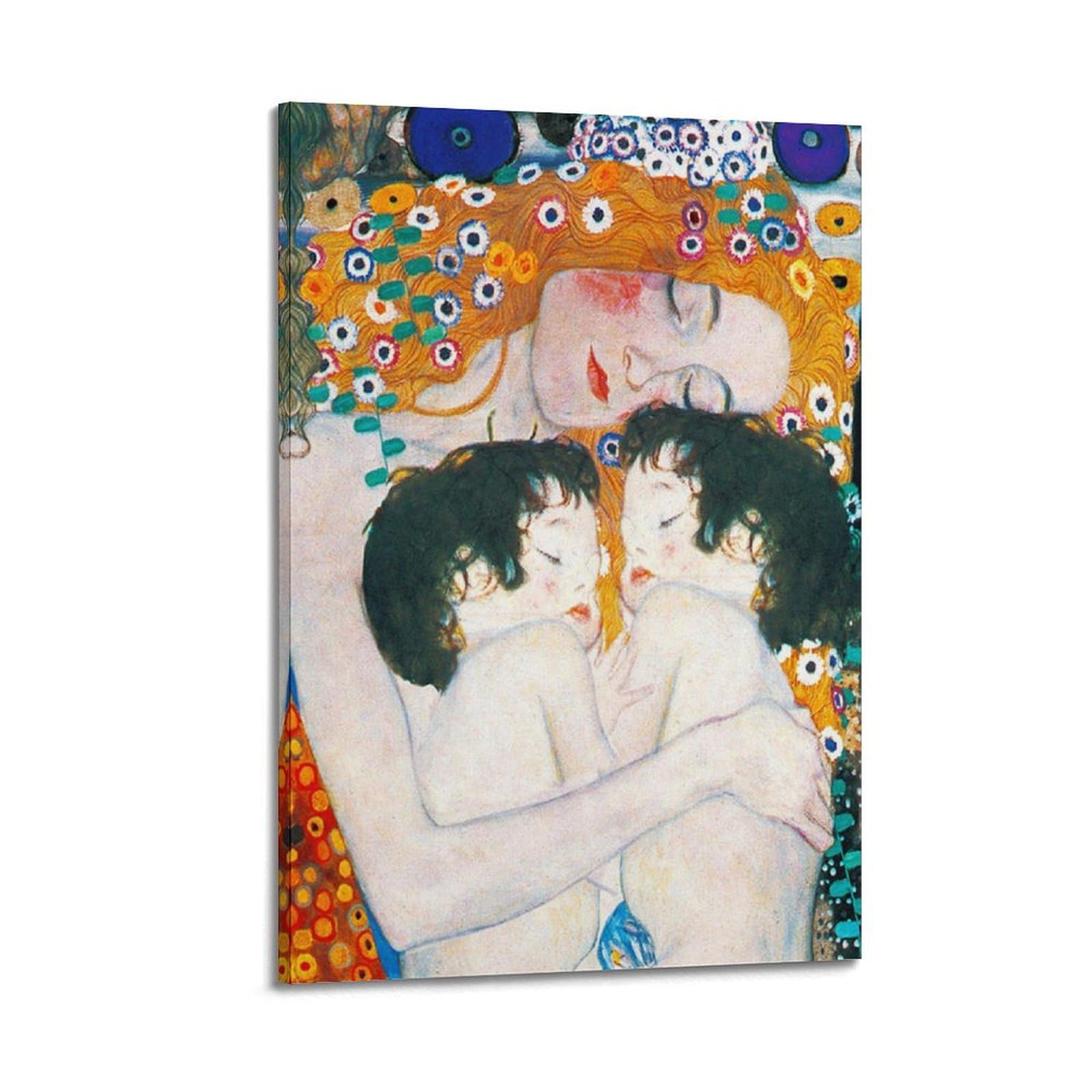 Kangzeng Frame-Style Gustav Klimt Painter Works (Mother Love Twin Baby) Art Posters Canvas Wall Art Picture Prints Hanging Photo Idea Decor Homes Artworks 08X12inch(20X30cm)
