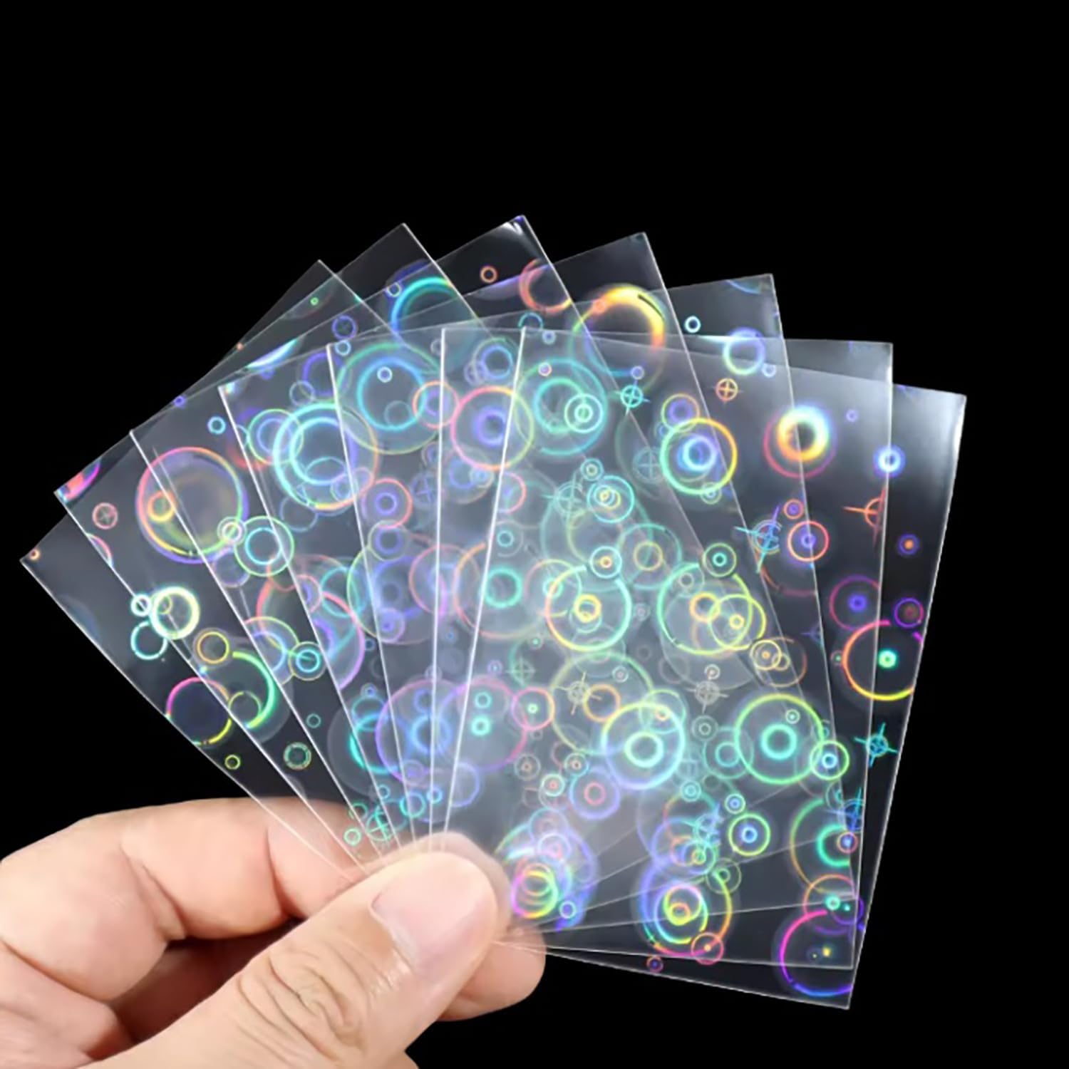 100 PCS Top Loading Dream Bauble Bubble Patterned Holographic Card Sleeves, Colorful Transparent Card Protector for Kpop/Idol/TCG/CCG Standard Sized/Japanese Sized Cards Cover (61×88mm)