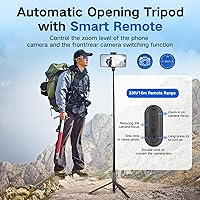 Vista 2 de Palo selfie trípode de 62 pulgadas para iPhone, soporte de trípode para teléfono con apertura automática, soporte magnético remoto inteligente
