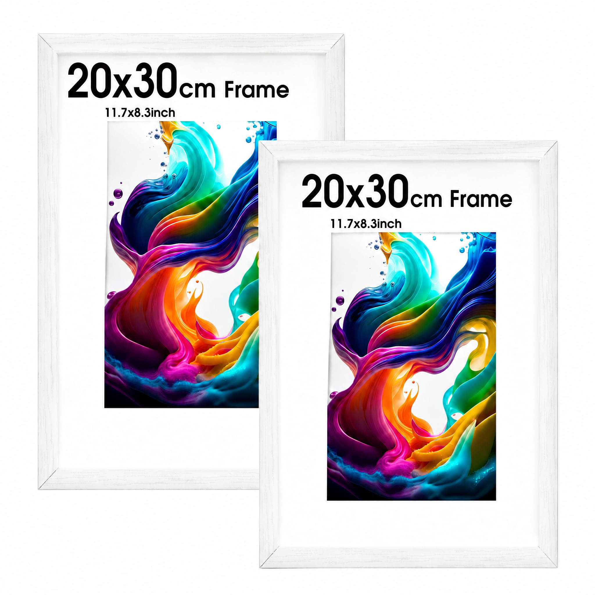 HueeeJot Bilderrahmen 20x30 cm Weiß 2er Pack - Rahmen 20x30 aus MDF-Holz mit Acrylglas & weißer Passepartout für Fotos, Kinderbilder, Urkunden - Schlafzimmer - Wand- oder Tischaufstellung