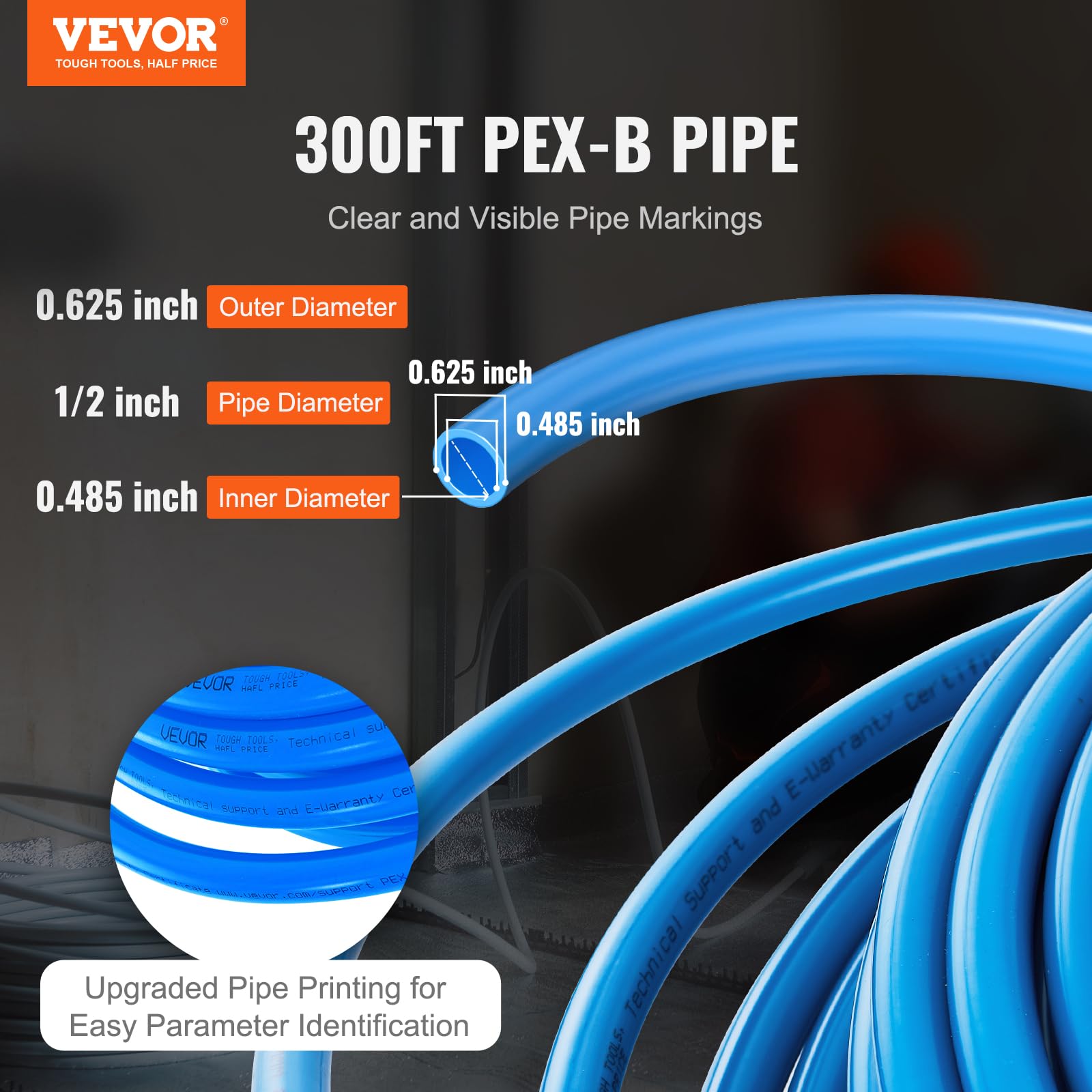 VEVOR PEX - Tubo flessibile PEX-B per acqua potabile, per acqua calda/fredda e facile da ripristinare, per applicazioni idrauliche con taglierina e morsetti, 1,27 cm, 1,27 cm