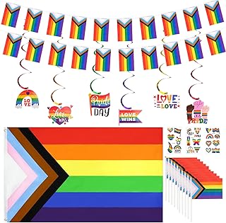 Pride Month Flags 20pieces Gay Accessories Rainbow Gay Progress Pride Flag Decoration party Set 5FTx3FT Large Rainbow Flag Gay LGBTQ Rainbow Pride Banner Flag