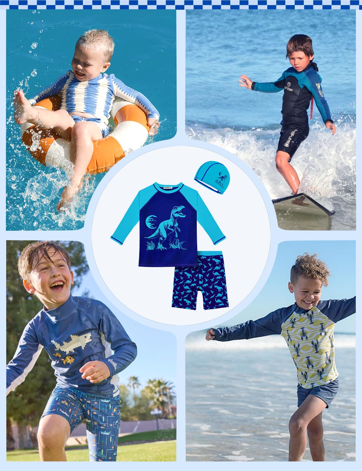 weVSwe Maillot de bain 3 pièces pour garçon - Protection UV - Pour la plage, les vacances et la natation - 2-12 ans