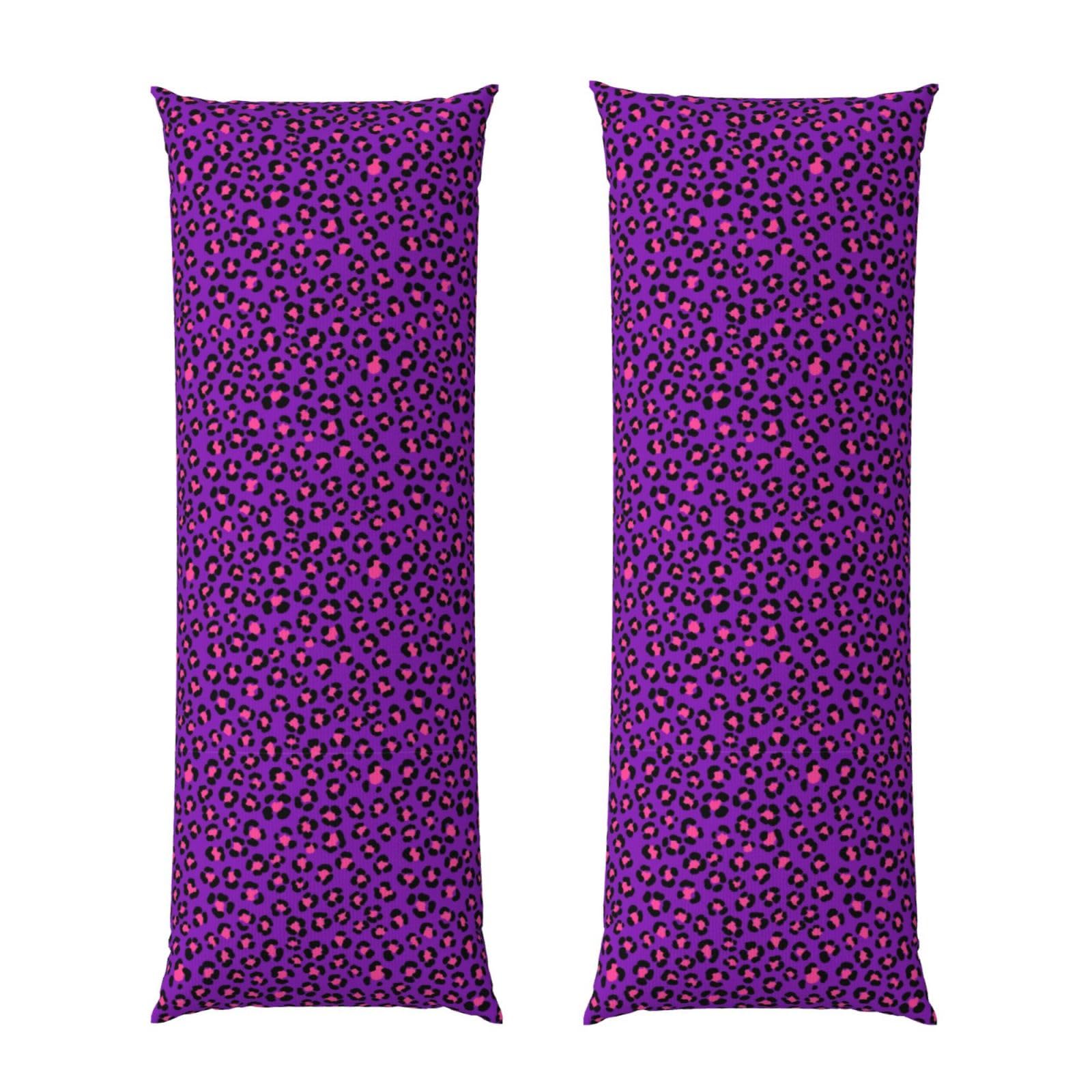 Long Body Pillow Cover 20x54, Neon Purple Pink Leopard Print 80S 90S Style, Plush Velvet Pillowcase with Zipper, Cozyffy Rectangular Case for Bedroom Couch Sofa Sleeping