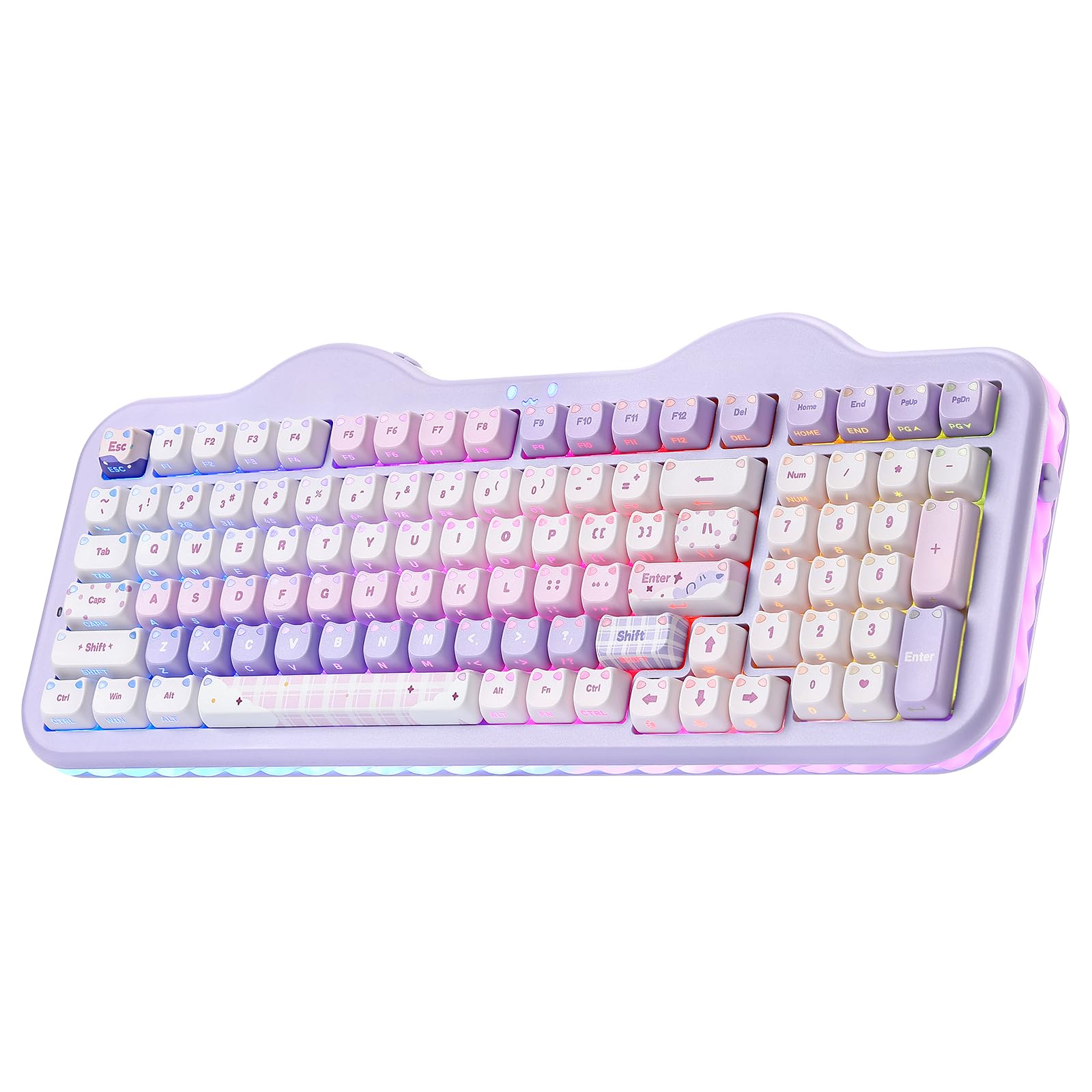 YUNZII C98 MAO Cat Tastiera Meccanica Gaming (Purple, Candy-linear) | 96% Layout, BT/2.4G/USB-C, 10000mAh, 99 Tasti con Tastierino Numerico, Tasti con Gattini, Hot Swap, Custom RGB Cake Keyboard
