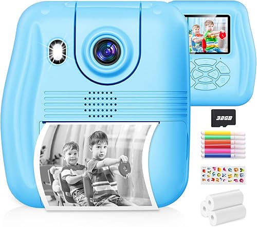 Juguete de cámara de impresión instantánea para niños con cámara giratoria de 180, cámara selfie de impresión de 12MP para niños de 3 a 12 años,