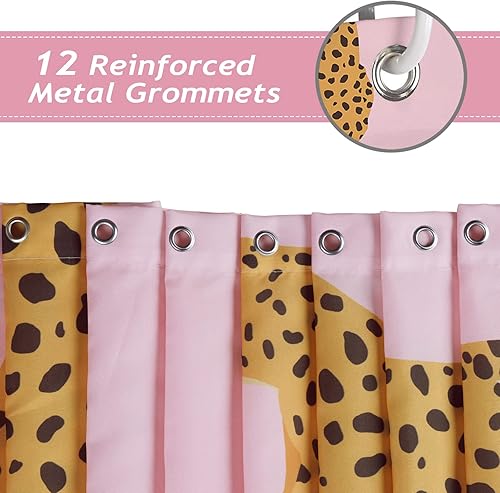 Miniatura 4 de Bonhause Cortina de ducha de leopardo rosa para baño, cortina de baño decorativa de moda con estampado de guepardo tropical, 72 x 84 pulgadas, tela