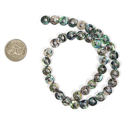 Miniatura 3 de 0.394 in Natural abulón Shell hueco círculo redondo plano redondo forma de donut cuentas hebra 16 pulgadas para la fabricación de joyas