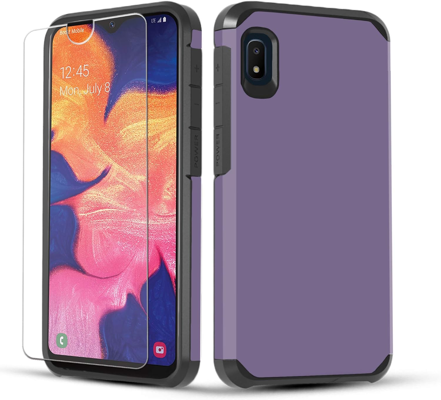 Townshop Galaxy A10E Case, Dual Layer Shockproof Hybrid Case with [Tempered Glass Screen Protector] for Samsung Galaxy A10E - Purple