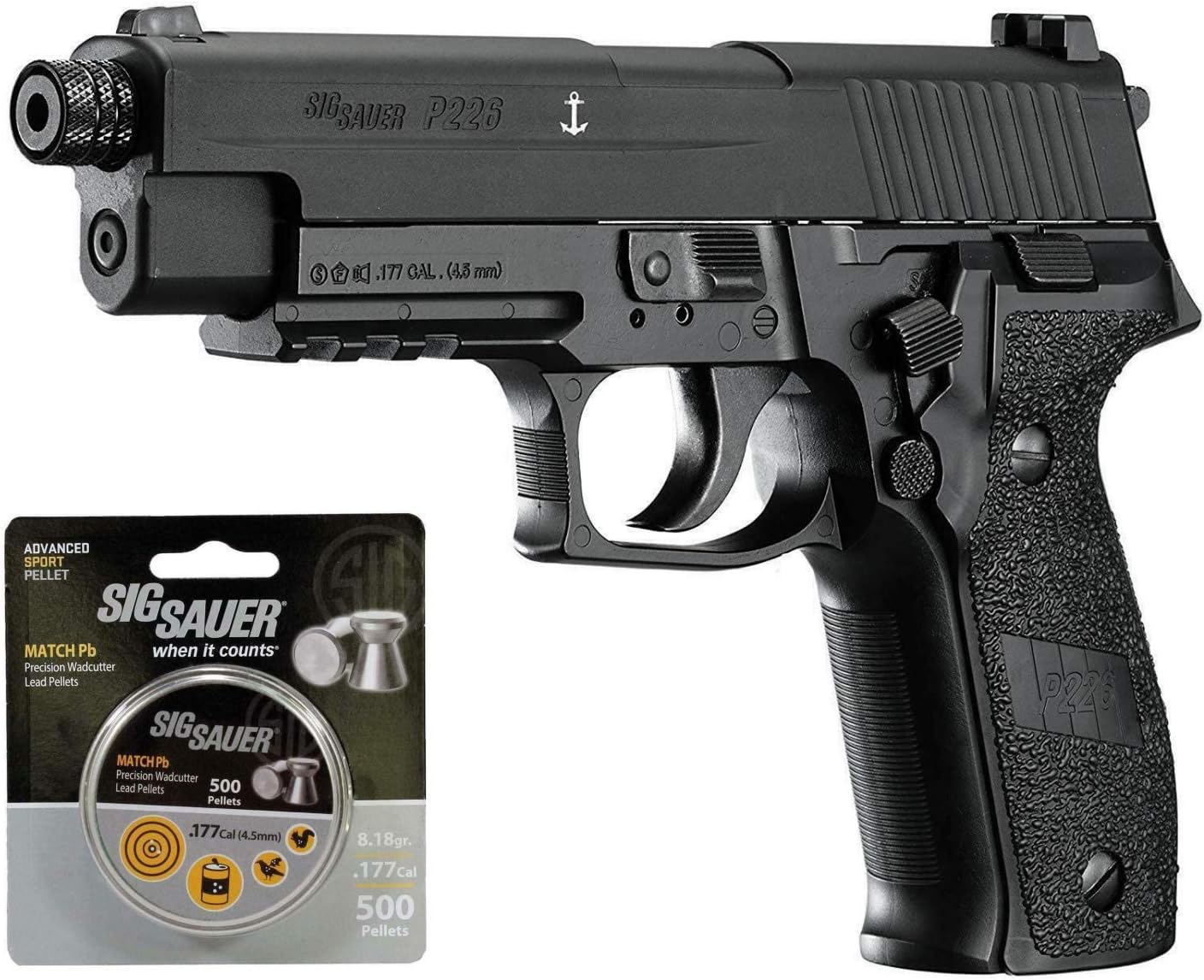 SLG Sаuer P226 Airgun .177 Cal with 500 Match Lead Pellets Bundle (Black+pellets)