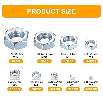 430 Pcs Silver Nuts Set, Locking Nuts,Nuts For Screws | M2 M2.5 M3 M4 M5 M6 M8 M10 M12 Assorted Nuts For Bolts