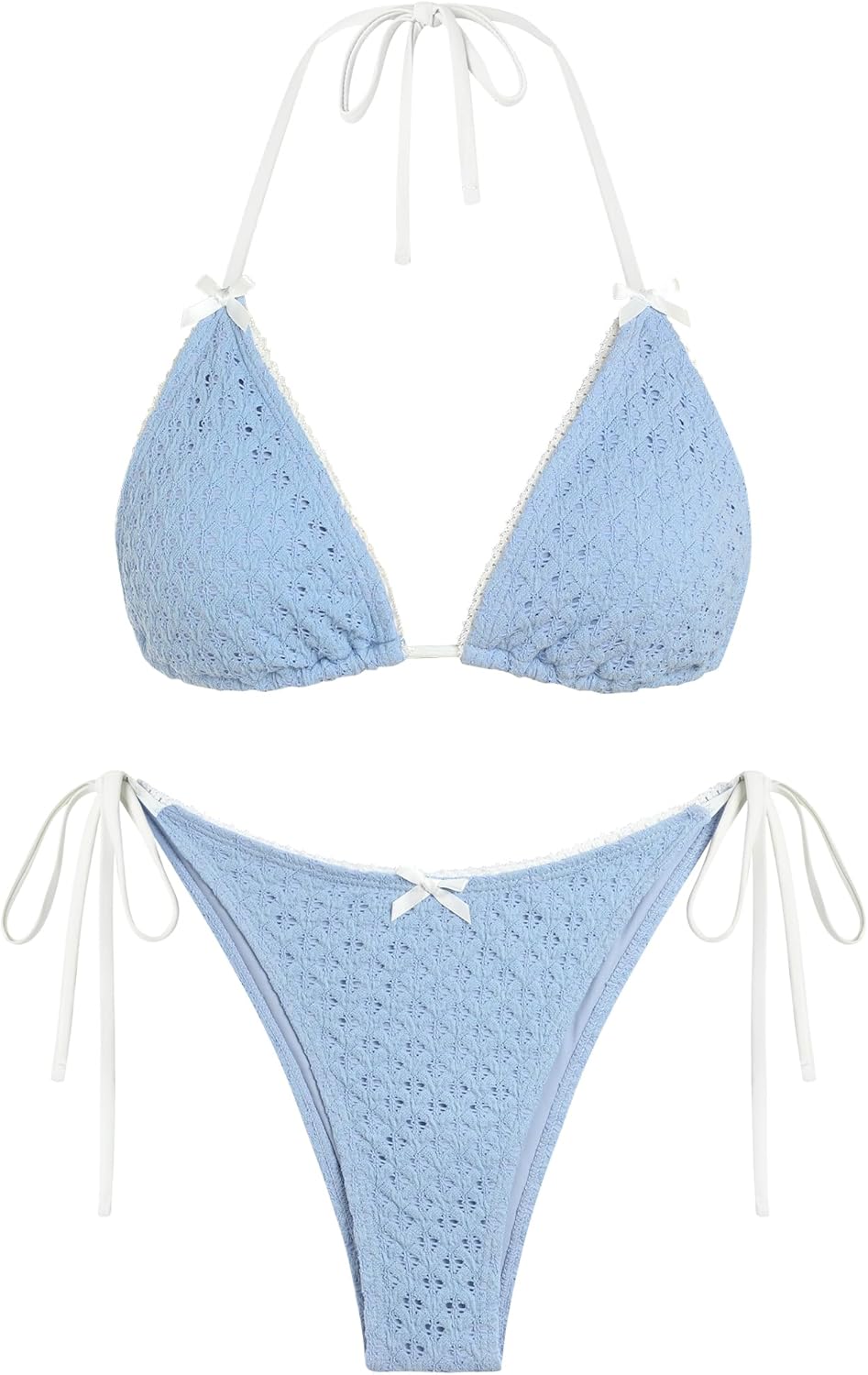 ZAFUL Bikini Sets for Women Halter Bow Decor Tiny Floral Gingham Print Swimsuit Tie Side 2 Pieces Bathing Suit