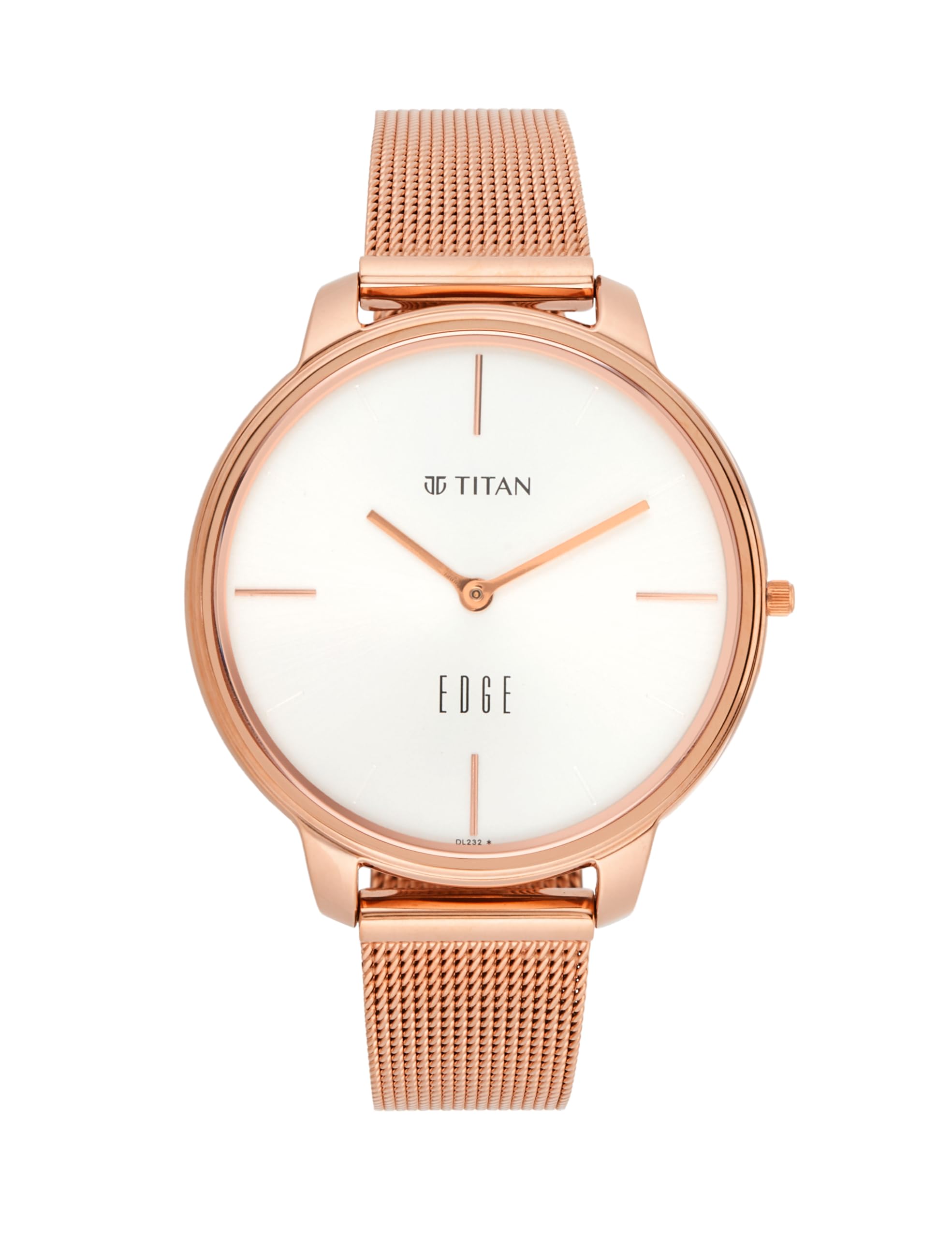 EDGE Titan Quartz Analog White Dial Rose Gold Stainless Steel Strap Watch for Women - NT2654WM01