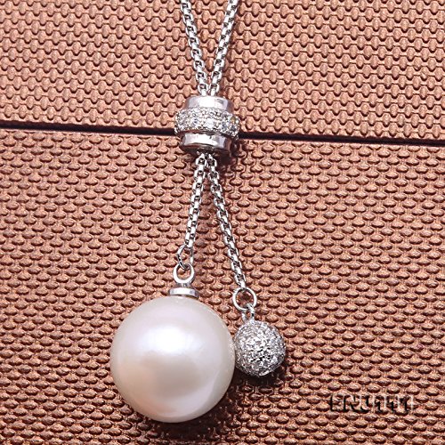 Collier perle blanche 15mm en argent sterling avec chaîne ajustable
