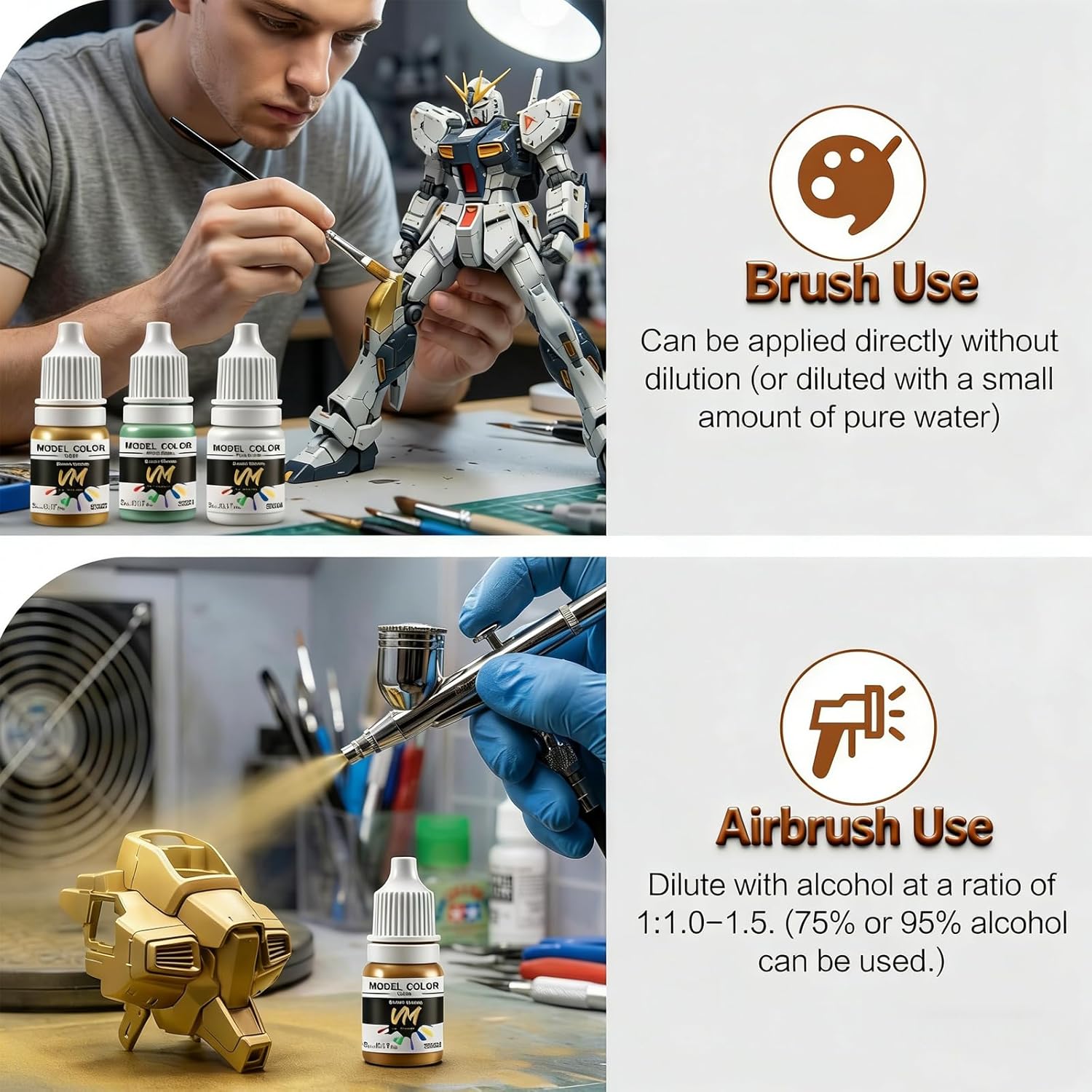 VM 24 Colors Model Paint Set | Starter Set for Mecha Figures | Miniature Acrylic Paint Kit for Beginners & Artists,Brush & Airbrush Compatible |24 Bottles x 5 ml (0.17 fl.oz.) (Mecha Color)
