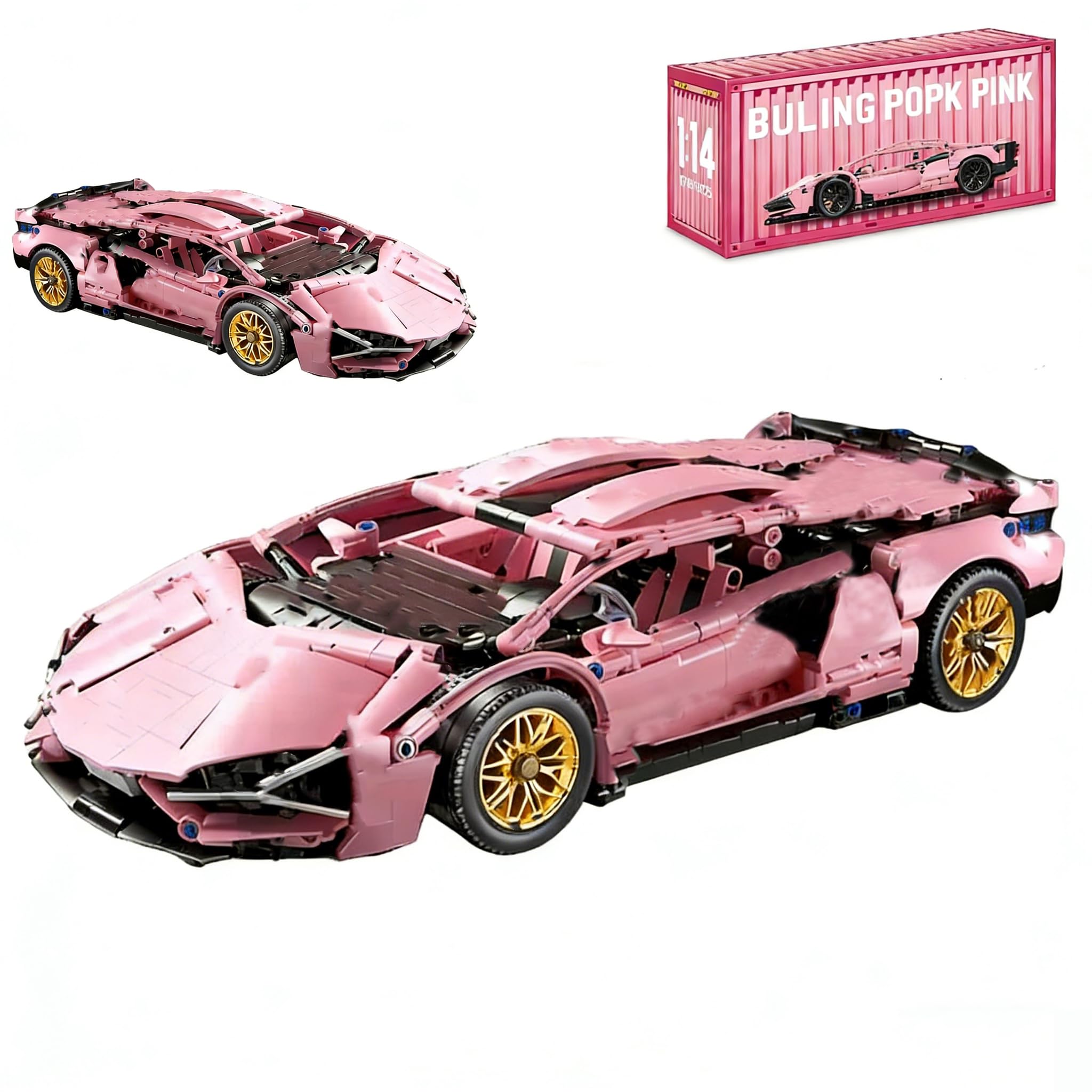 DelightCube Sports Car Building Blocks Set for Lambo, MOC Racing Car Building Kits, Supercar Models for Kids Adult, Toys Gift Construction Vehicle, Compatible with Major Brand Technic (6002pink)