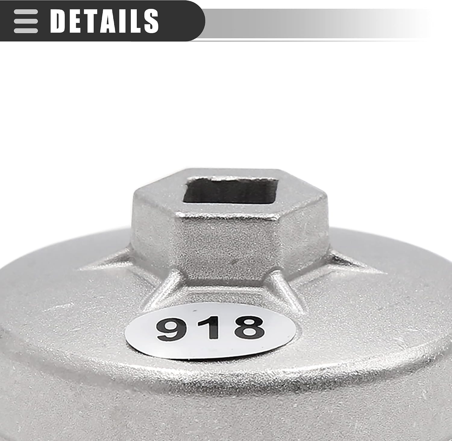 Motoforti Universal Oil Filter Cap Wrench Socket Removal Tool, 74mm Inner Dia, 15 Flute, 918 Aluminum Alloy, Silver Tone