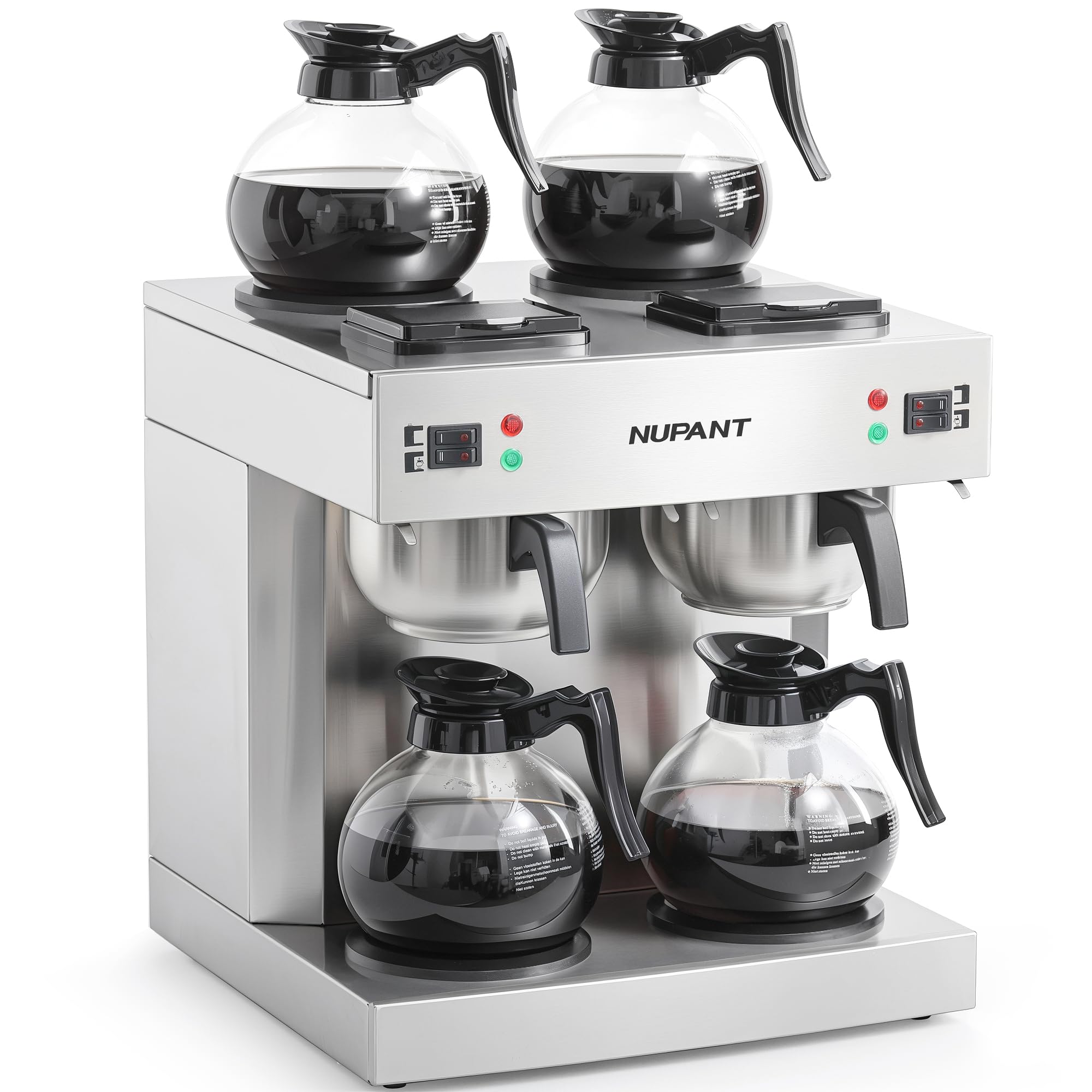 Dual Drip Commercial Coffee Maker, 200 Cup/hour, 7.2L Pour Over Coffee Machine with 4 Glass Carafe and 4 Warmers, Stainless Steel Double Coffee Brewer Staition for Restaurant and COFFEE Bar