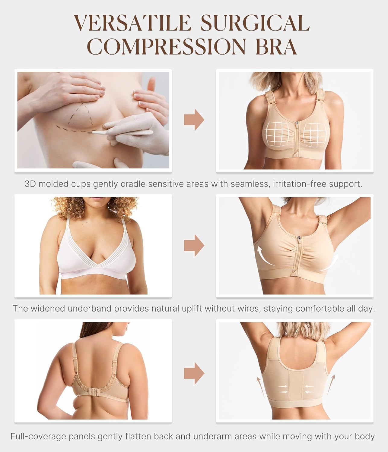 BRABIC Zip Front Closure Everyday Bra for Women Post Surgery Compression Support with Adjustable Straps Wirefree - Image 6