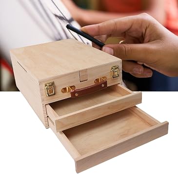 Wooden Pochade Box with 2 Drawers - Adjustable Tabletop Art Easel for 24 Inch Canvas - Portable Sketch Box for Painting & Outdoor Sketching