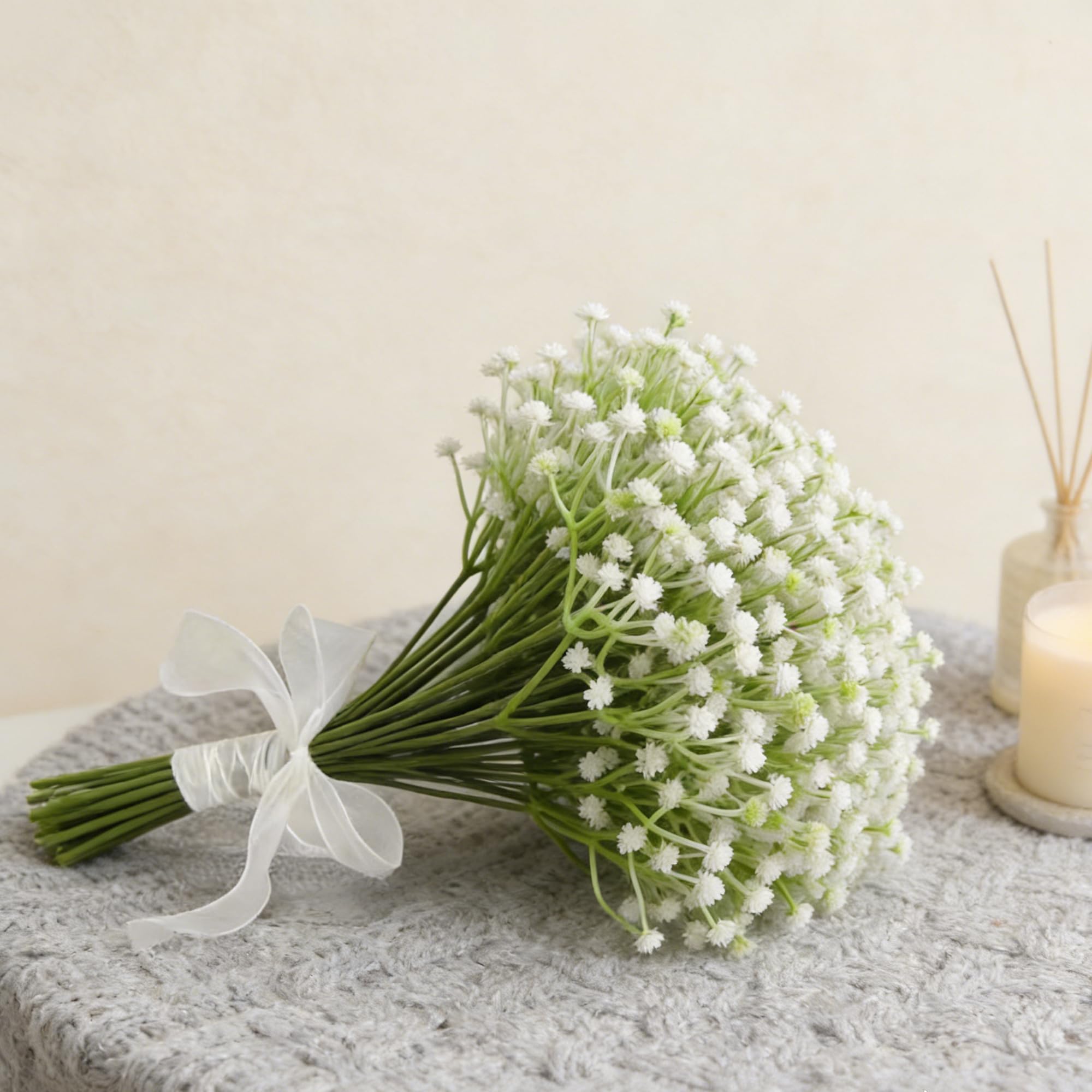 MINWEGI 18Pcs White Artificial Flowers - Real Touch Gypsophila Bouquet, Bendable Stems Fake Flowers for Home Wedding Cafe Decor