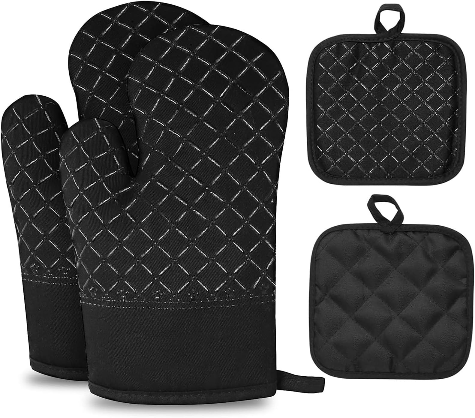 Oven Mitts and Pan Racks 4-Piece Set, Extended Kitchen Oven Mitts and Pan Racks, Silicone Non-Slip Surface for Baking and Cooking