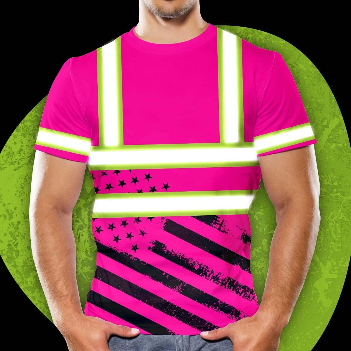 Miniatura 5 de HiVis Custom Camisa de alta visibilidad de color con bandera de Estados Unidos para hombres y mujeres con nombre personalizado camiseta de seguridad