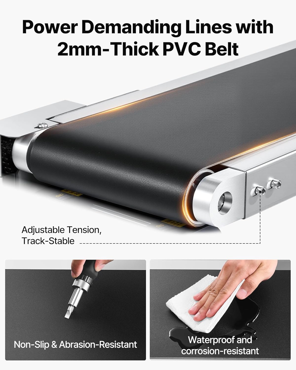 VEVOR Belt Conveyor, 59 x 7.8 inch Conveyor Table, Stainless Steel Motorized Belt Conveyor PVC Belt Anti-Static Adjustable Speed (Double Guardrail)