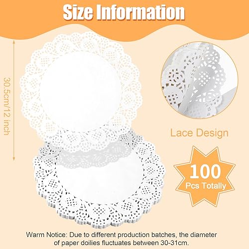 Miniatura 2 de Doilies de papel, 12 pulgadas para alimentos, 100 piezas desechables de encaje de papel para mesas, manteles individuales redondos de papel a granel