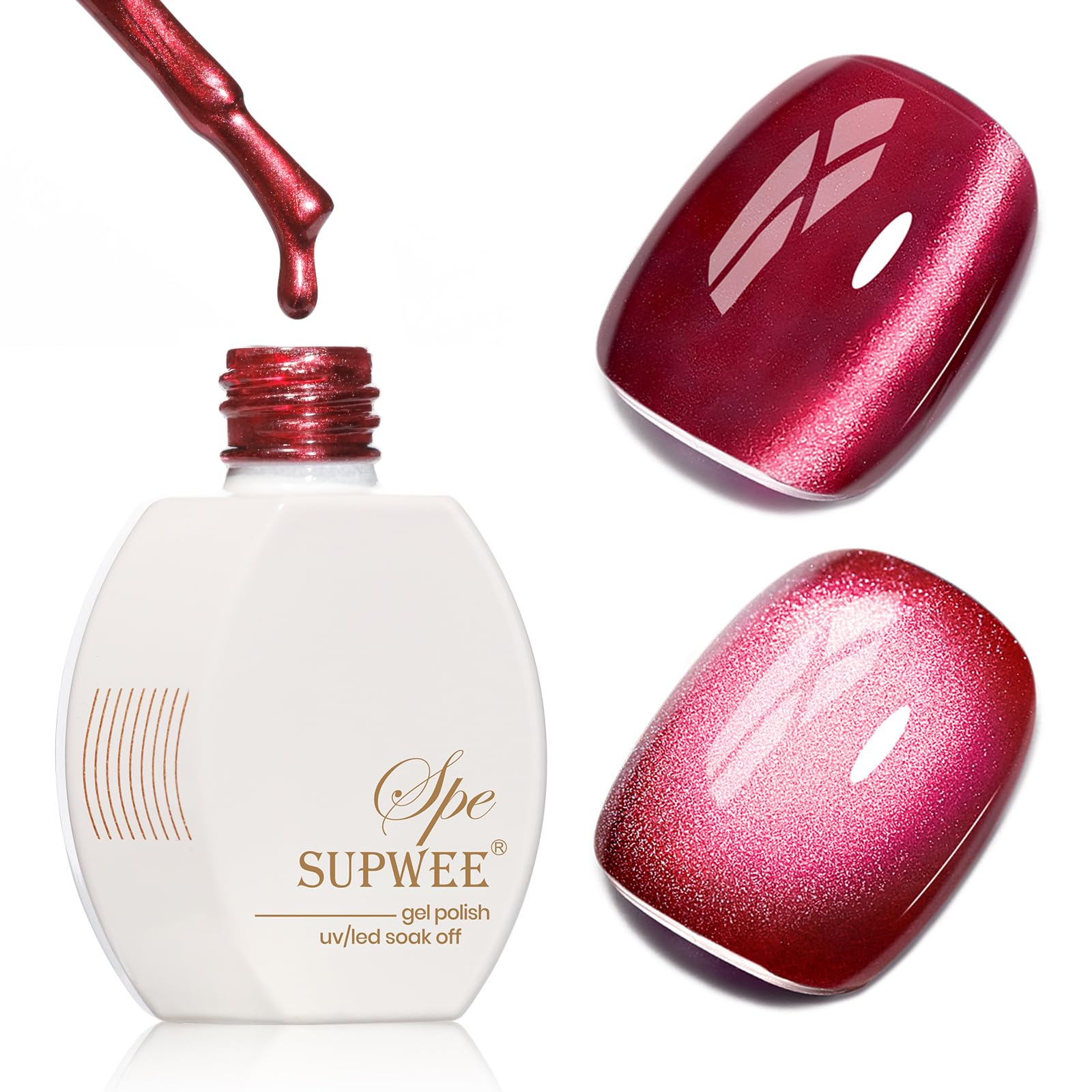 Burgundy Red Cat Eye Gel Nail Polish, 15ml Blood Wine Red Glitter Gel Polish with Magnet Moonlight Translucent Shimmer Magnetic Gel Polish Soak Off U V Gel Salon DIY at Home