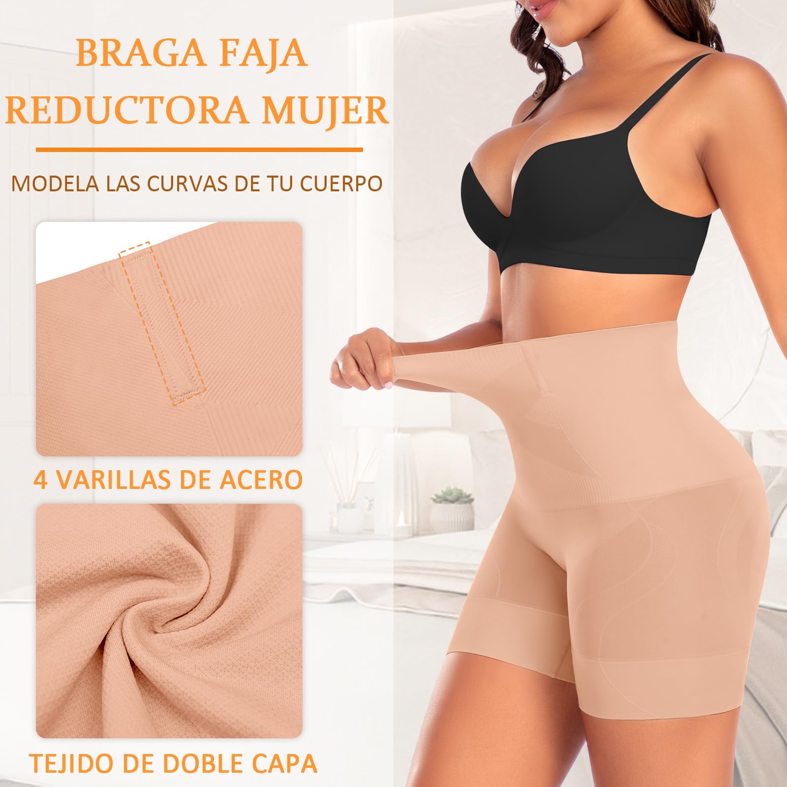 YARRCO Braga Faja Reductora Mujer Invisible Adelgazante Braguitas Moldeadoras Abdomen Faja Pantalon Reductora Vientre Plano Sin Costuras Cintura Alta Faja Postparto Shorts Antirozaduras