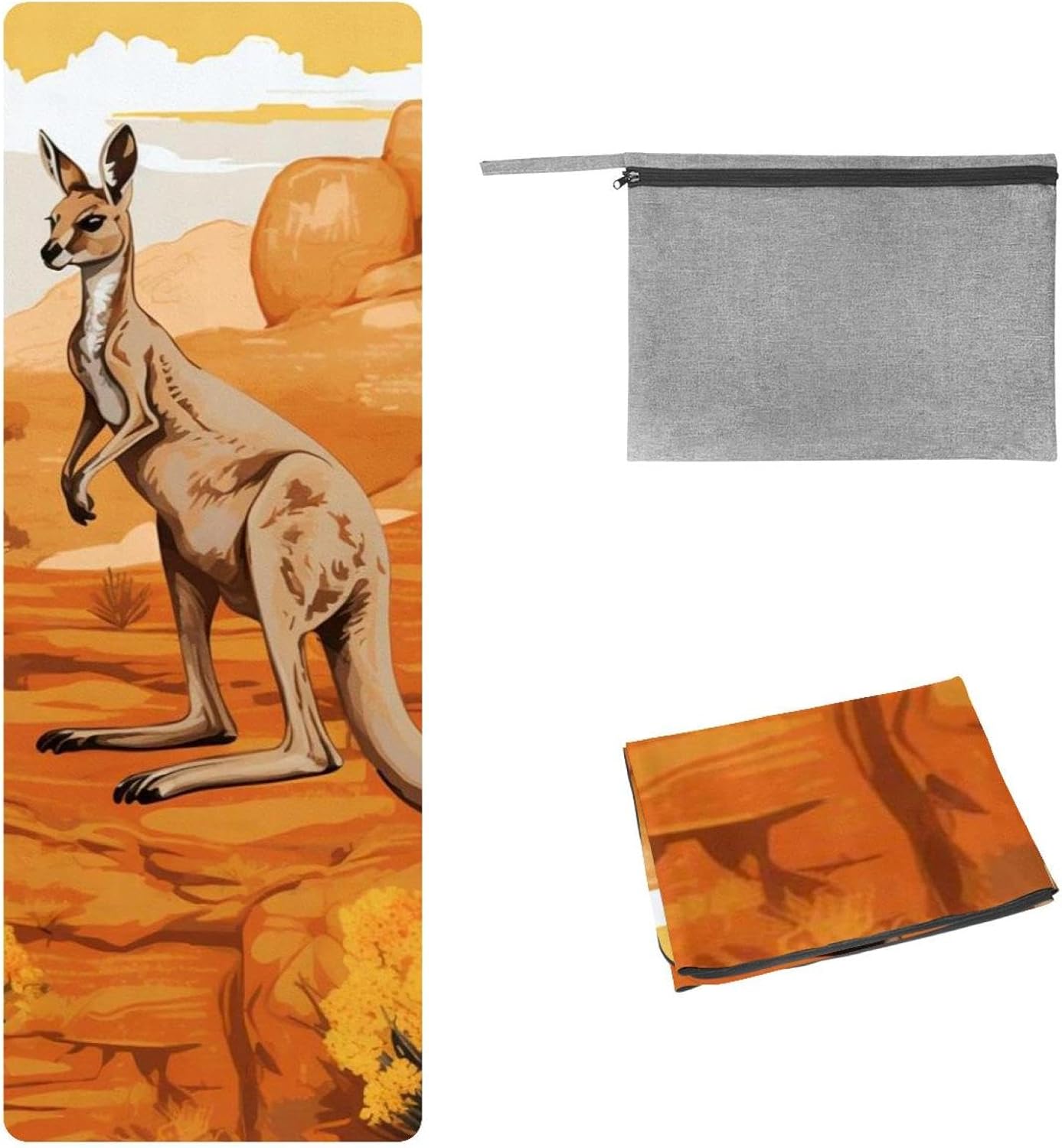 Yoga Towel, Kangaroo Pattern Non Slip Sweat Absorbent Hot Yoga Mat Towel for Hot Yoga, Pilates and Fitness - 72.8" x 26.8"