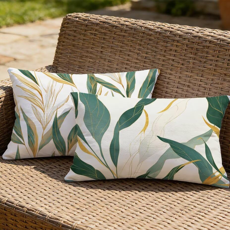Housses de coussin extérieur imperméable 40x70 blanc feuille pour canapé jardin