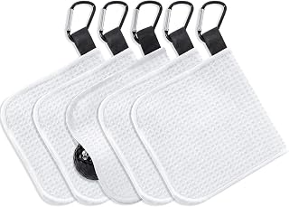 Batiyeer 5 Pack Small Golf Towel 5.5 x 5.5 Inch Microfiber Waffle Material with Clip Portable Pocket Golf Towel for Men Women Gift Cart Club Bag (White)