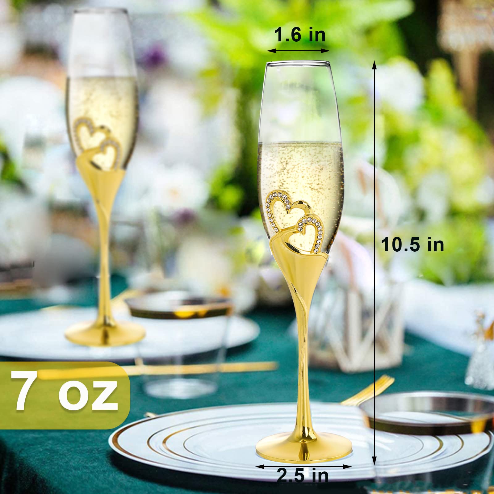 Flûtes à Champagne Love Avec Cœurs Rouges - Lot De 2 Verres Romantiques - Pour Mariage, Saint-Valentin