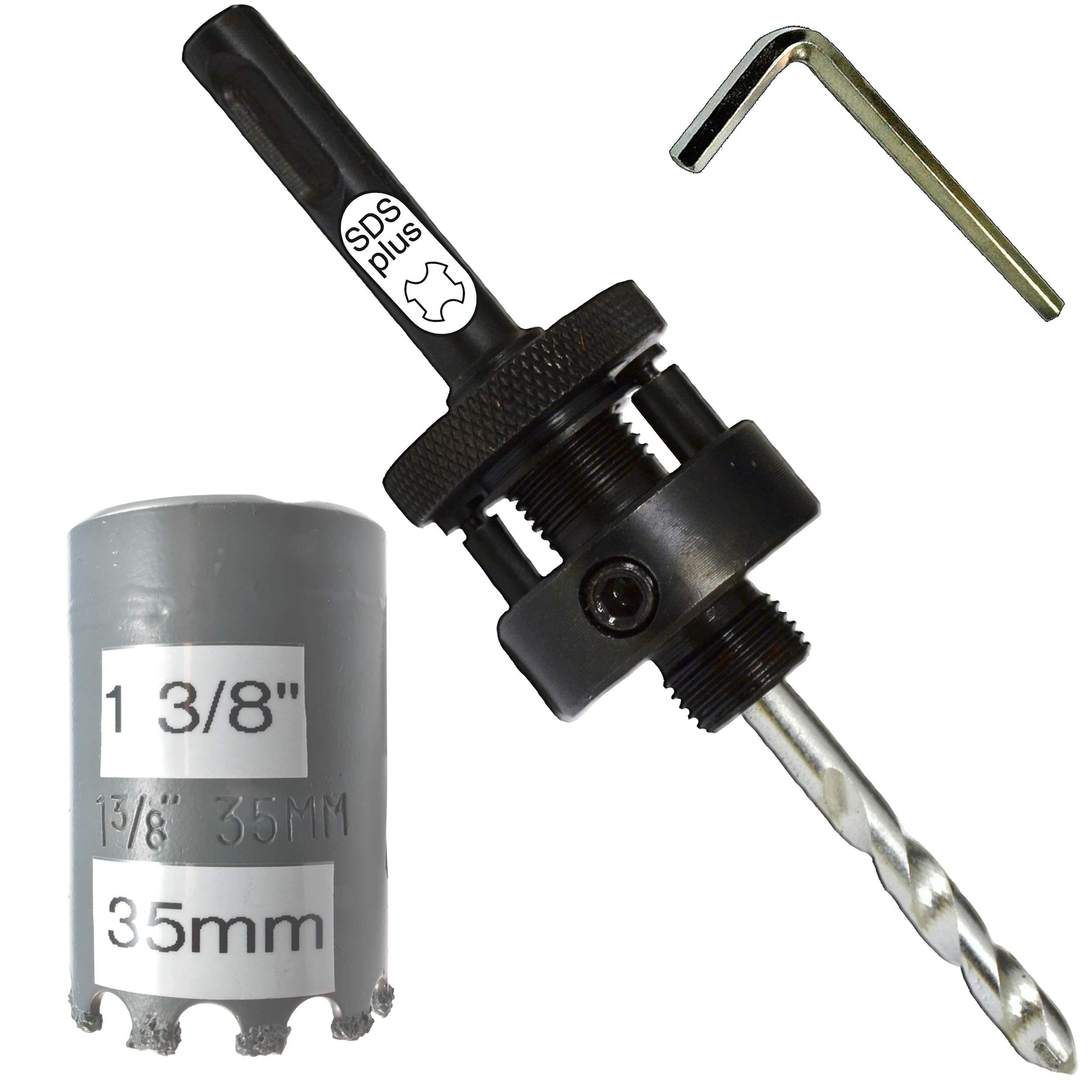 Kit sega a tazza in carburo di tungsteno da 1 3/8 "Inc 35 mm sega a tazza in carburo Sds Plus sega a tazza pergolato esagonale pergolato viene fornito con trapano pilota in muratura Tct per muro di